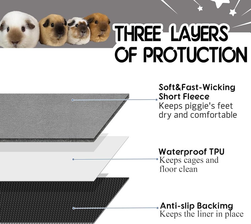 GINIDEAR Guinea Pig Cage Liner, 4 Pack - Washable, Reusable, Leakproof Fleece Bedding Pads for Small Animals with Anti-Slip Bottom - for 15''X29'' Area, Gray - Image 2